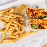 Spicy Buffalo Chicken Wrap · With Spicy Buffalo Wing Sauce, Crisp Shredded Lettuce, Diced Tomato, Blue Cheese or Ranch.