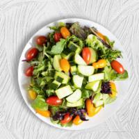 Classic Garden Salad · Fresh lettuce, tomatoes, green pepper, cucumber, banana peppers, olives. Served with bread a...