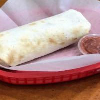 Cheese Burrito · Melted Mozzarella, Frijoles Negro, rice and grilled veggies on a flour tortilla