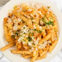 Crab Fries · French fries topped w/ cray sauce, cheese sauce, old bay and fresh                          ...