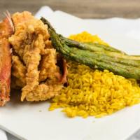 Fried Snapper · Deep Fried Snapper Served Yellow Rice, Roasted Veggies