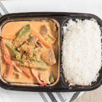 #21. Panang Curry · Medium spicy. Thai herbs and panang curry pan fried with coconut milk, string beans, carrots...