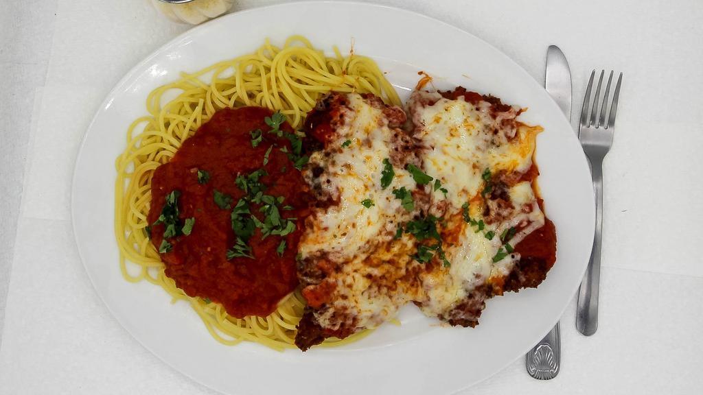 Chicken Parmesan · Without pasta.