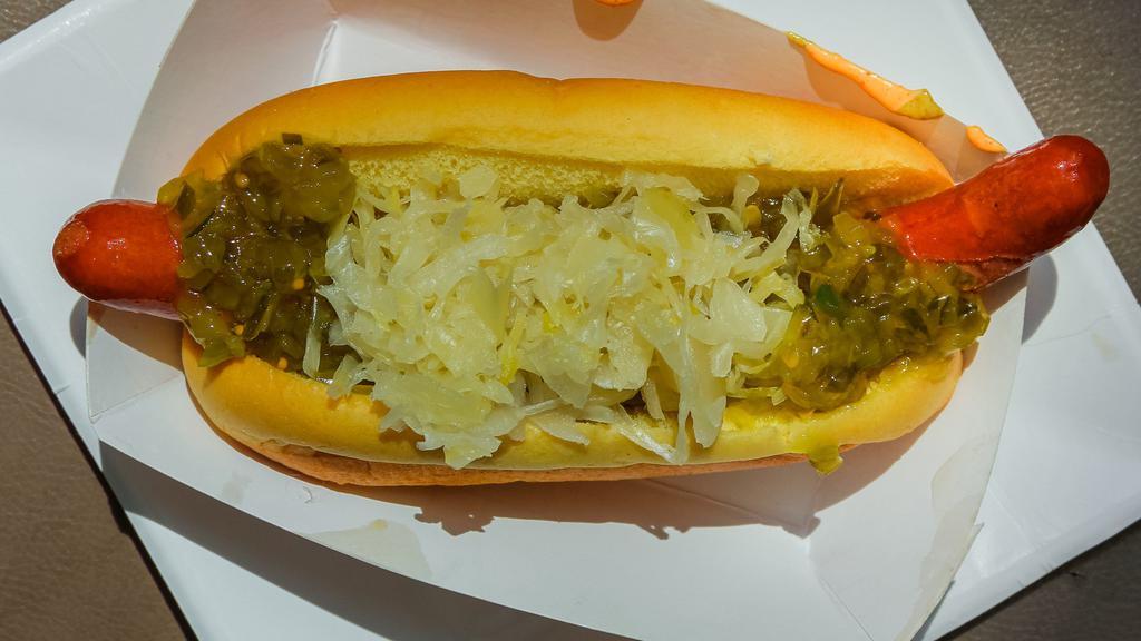 All Beef Dog · >>>First 3 Standard Toppings are free, then $.59 each.
>>>Premium Toppings are priced as shown. 
>>>Ketchup, Brown Mustard, Yellow Mustard are free and do not count 
                  towards the 3 free toppings.