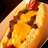 Chili Cheese Dog · All-beef chili with cheese sauce.