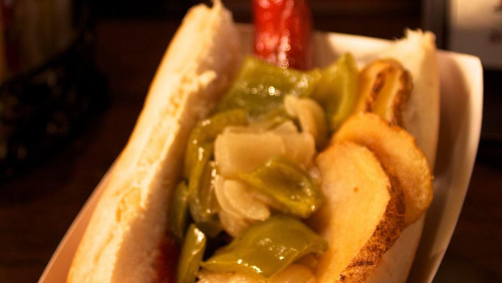 Italian · Fried peppers, onions and potatoes, spicy mustard, ketchup all on a hoagie roll.