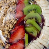 Acai Bowl · Acai, topped with banana, strawberry, kiwi, honey & granola.