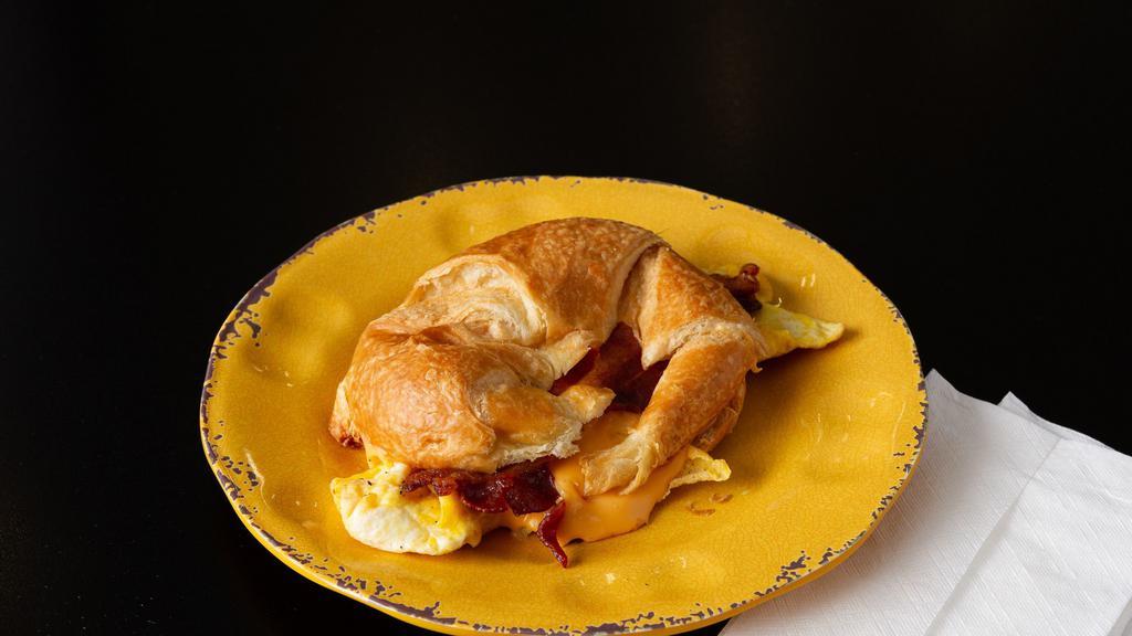 Breakfast Sandwiches · Two scrambled eggs, cheddar cheese, and your choice of meat (bacon, sausage, or turkey sausage). Served on a bagel, croissant, white or wheat bread, or english muffin