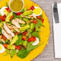 Cobb Salad · Mixed greens / Tomatoes / Grilled Chicken / Bacon / Hard boiled egg / Avocado / Blue Cheese