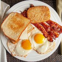 Breakfast Platter · Two Eggs, Cheese, and Hash Brown  with the Toast Bread