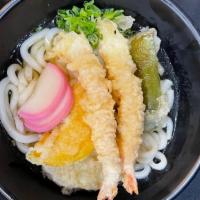 Shrimp Tempura Udon · Shrimp tempura, fish cake, squash, broccoli, and scallion in a fish based broth with udon no...