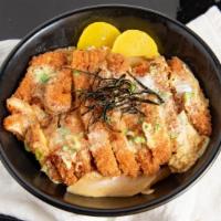  Chicken Katsu Don · Deep fried chicken cutlet with egg over salad or white rice.