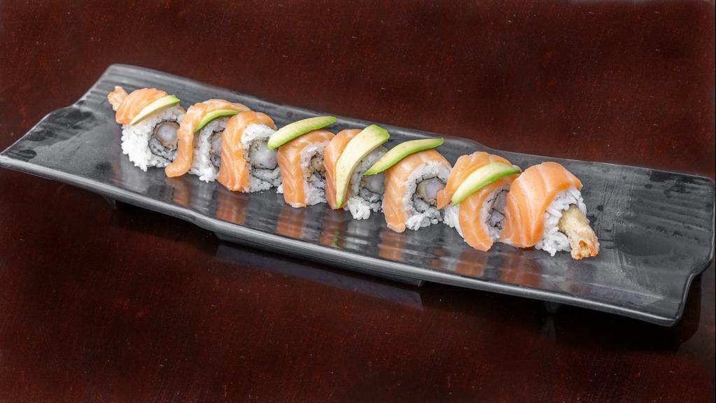 American Dream Roll · 8 pcs/roll - salmon, avocado over shrimp tempura roll.