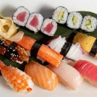 Cherry · Half tuna roll, half cucumber roll, tuna, yellowtail, salmon, eel, shrimp, octopus, crabstic...