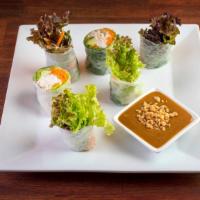 Siam Soft Roll · Chicken or shrimp hand wrap soft rice paper with green leaves, rice vermicelli noodles, carr...