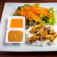 Siam 9 Salad · Grilled chicken satay served with mixed greens, rice vermicelli noodles, carrots and crushed...