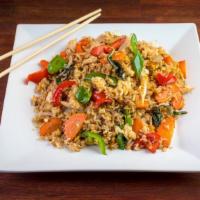 Basil Fried Rice · Fried rice cooked in basil chili-garlic sauce with red and green peppers, onions, scallions,...