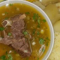 Sopa Del Día / Soup Of The Day · Res o gallina, arroz y ensalada. / Beef or chicken, rice and salad.