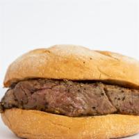 The Nick Filet (1/4Lb) · Approx. 1/4lb of filet mignon cut up on a kaiser roll.