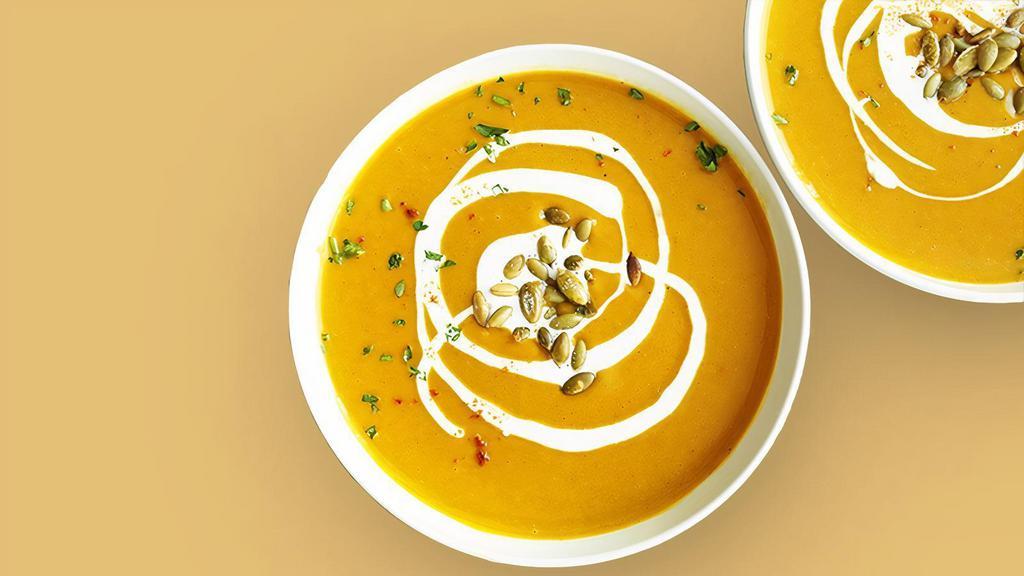 Curried Butternut Squash Soup (V, Gf) · roasted butternut squash soup flavored with ginger and coconut