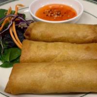 Fried Vegetable Rolls (2) · 3 pieces. Cabbage, celery, carrots, onions, bean thread noodles wrapped with spring rolls sk...