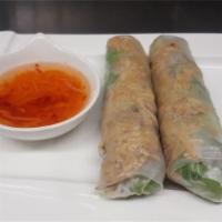 Shredded Pork Rolls (2) · 2 pieces. Shredded pork, spring mixed, bean sprouts, mint leaves, crushed peanuts, and rice ...