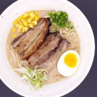 Miso Ramen · Specially blended miso based soup topped with seasoned boiled egg, roast pork, scallion, lee...