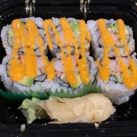 Spicy California Roll · Crabmeat cucumber and avocado topped with spicy mayo. non- raw