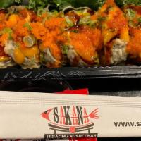 Godzilla Roll (6Pcs) · ( Deep fried & no rice) white fish, salmon, crabmeat, cream cheese and avocado, topped w. Sp...