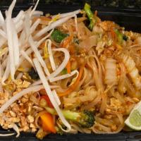 Pad Thai · Sauteed rice noodles with vegetables and crusted grounded peanuts. Served with choice of side.