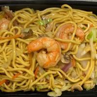 Shrimp Noodles · Egg noodles with jumbo shrimp and vegetable.
