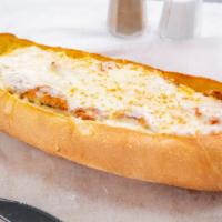 Chicken Parmigiana Hoagie · With sauce and cheese.