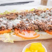 Cheese Steak Hoagie · With lettuce and tomato.
