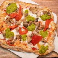 Pesto & Wild Mushrooms · This vegetarian pinsa is packed with flavor. Assorted wild mushrooms, roasted red peppers, c...