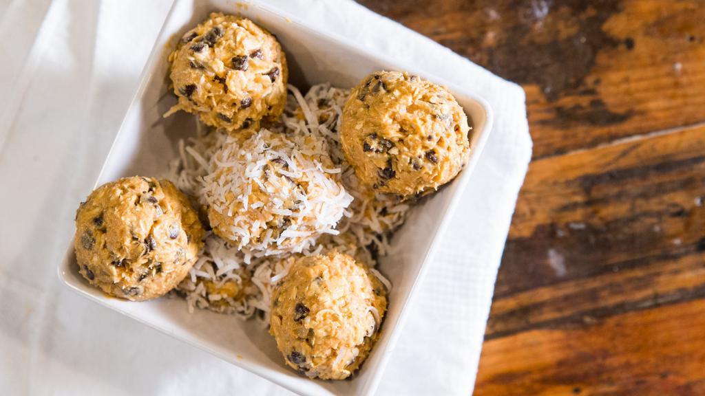 Peanut Butter · Energy balls made with peanut butter, chocolate chips, honey, oats and coconut. Serves 12.