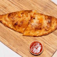 Buffalo Chick Bac Calzone · Our tasty buffalo chicken and bacon mix, stuffed with 100% mozzarella and crumbled bleu chee...