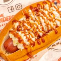 Slaw Dog · Topped with Signature Cole Slaw and BBQ sauce