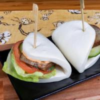 Bao Bun(2Pcs) · Cha shu (marinated pork)or Chicken. topped with lettuce, tomato, cucumber, barbecue sauce. a...