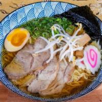 Chicken Shoyu Ramen · Light soy sauce and chicken broth. with thin straigh noodle  .Served with chicken (marinated...