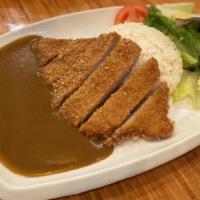 Chicken Cutlet Curry · Panko breaded chicken, sprinkled with salt and pepper. 
served with Japanese curry sauce, ri...