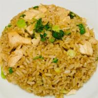 Arroz Chaufa Pequeno De Pollo · Fried rice mixed with vegetables including scallions, onions, red peppers, egg, chicken, or ...