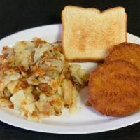 Salmon Cake Platter · 2 salmon cakes  with 2 eggs served with choice of home fries or grits.