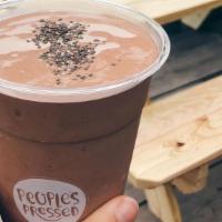 Choco Thicc Shake · house-made peanut butter, plant protein, agave, banana, cacao, and oat milk, topped with cac...