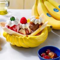 Banana Split · Banana , 1 Scoop of Chocolate, 1 Scoop of Vanilla, 1 Scoop of Strawberry, Hot Fudge, Strawbe...