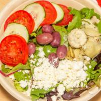 Greek Salad · Feta, Tomato, Cucumber, Kalamata Olive, Artichokes