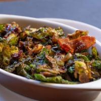 Crispy Brussel Sprouts · with Applewood Smoked Bacon & Balsamic Reduction
