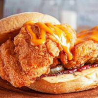 Southern Comfort · Country fried chicken breast, with pepper jack cheese, turkey bacon and sweet pickles served...