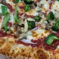 Vegetarian Pizza · Broccoli, olives, onions, mushrooms, and green peppers. Red or white sauce.