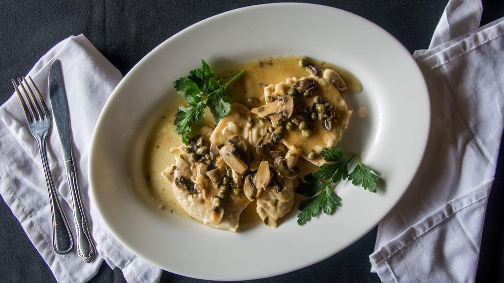 Piccata · Lemon butter sauce, fresh mushrooms and capers.