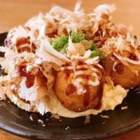 Takoyaki Ball · Fried batter ball with diced octopus, cabbage, onion served on Japanese egg salad.